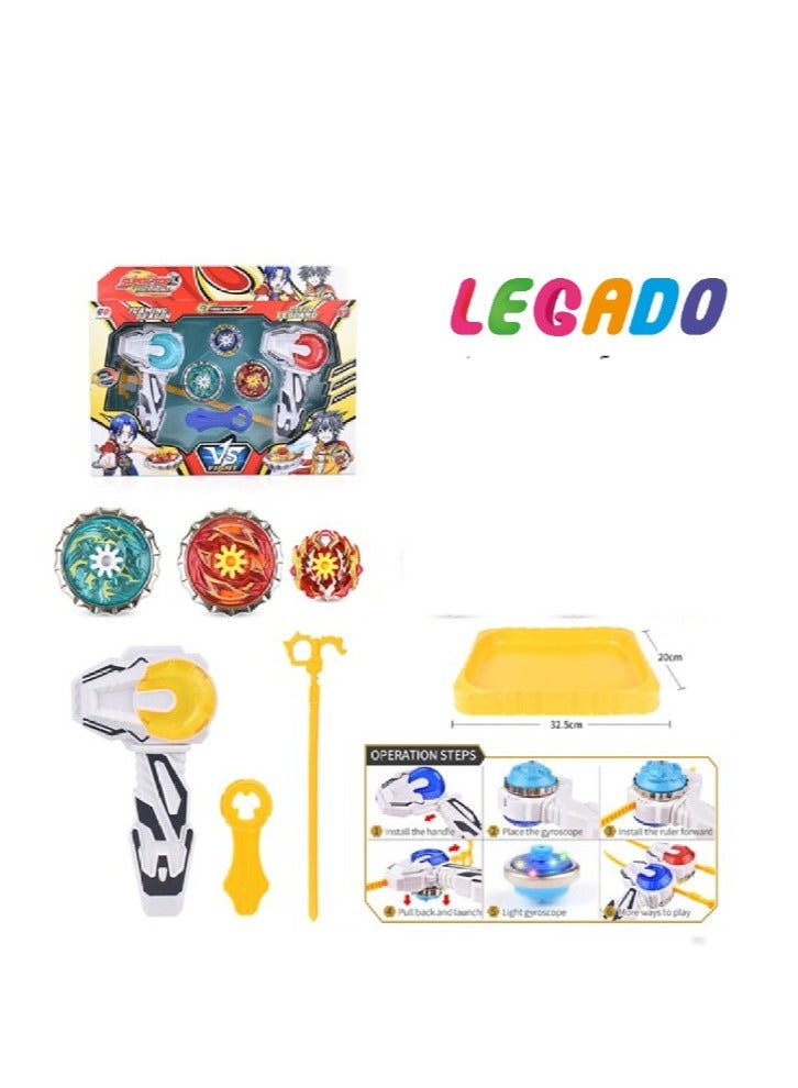 LEGADO Beyblade Challenge Set with Battle Arena with Launchers and 2 Handles in Purple Beyblade Design, 6 Pieces - Image 1
