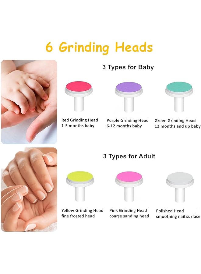 X spring Baby Nail Trimmer Electric Nail Trimmer For Babies Gentle And Safe Nail Clipper With 6 Grinding Heads Quiet And Ergonomic Design Baby Nail Trimmers Electric For Newborn Toddler Adult - Image 5