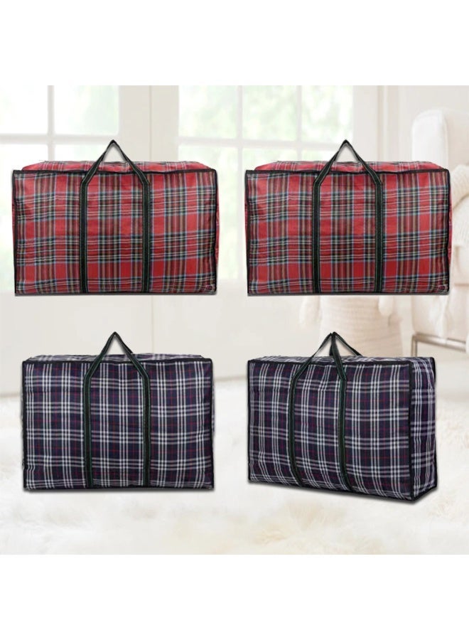 4pcs Thicken Large Capacity Durable Moving Bags with Handles Heavy Duty Plaid Storage Bags For Clothes Pillow Quilt Seasonal Storage Anti-Moisture Dirt Resistant Moving Supplies Alternative to Cardboard Moving Boxes - Image 1