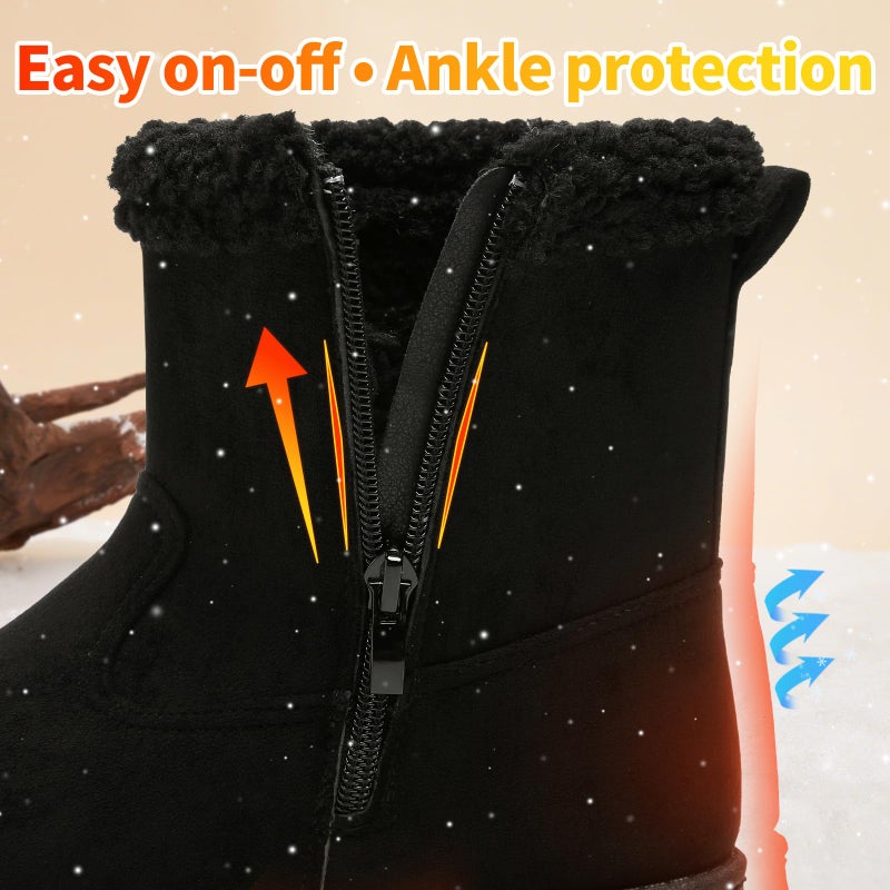 TUOPIN Winter Ankle Black Boots for Women - Slip-On Mini Boots with Side Zipper, Faux Fur Lining & Splash-Resistant - Black.US8 - Image 4