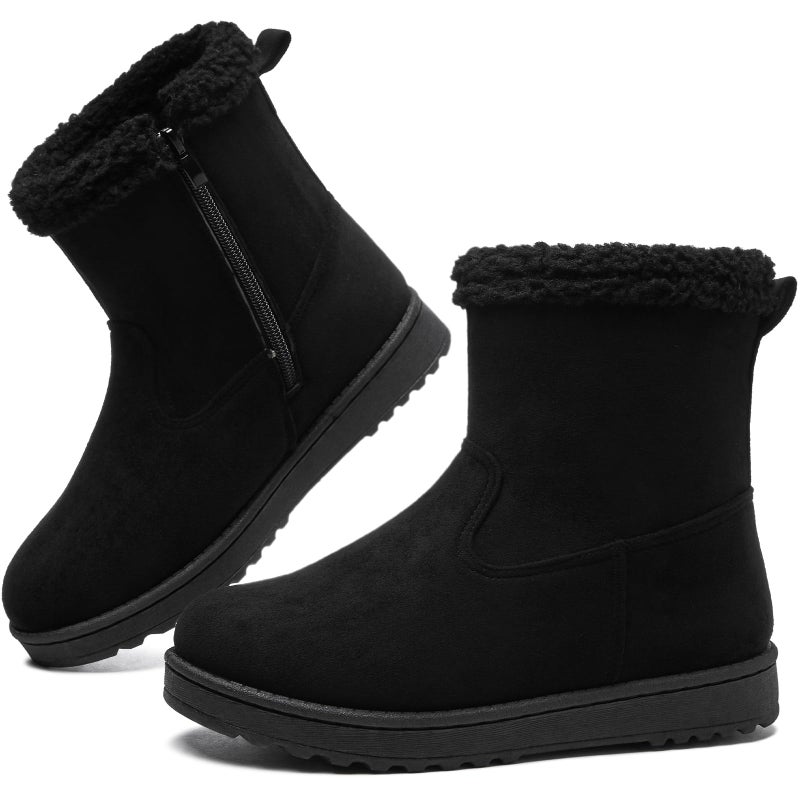 TUOPIN Winter Ankle Black Boots for Women - Slip-On Mini Boots with Side Zipper, Faux Fur Lining & Splash-Resistant - Black.US8 - Image 1