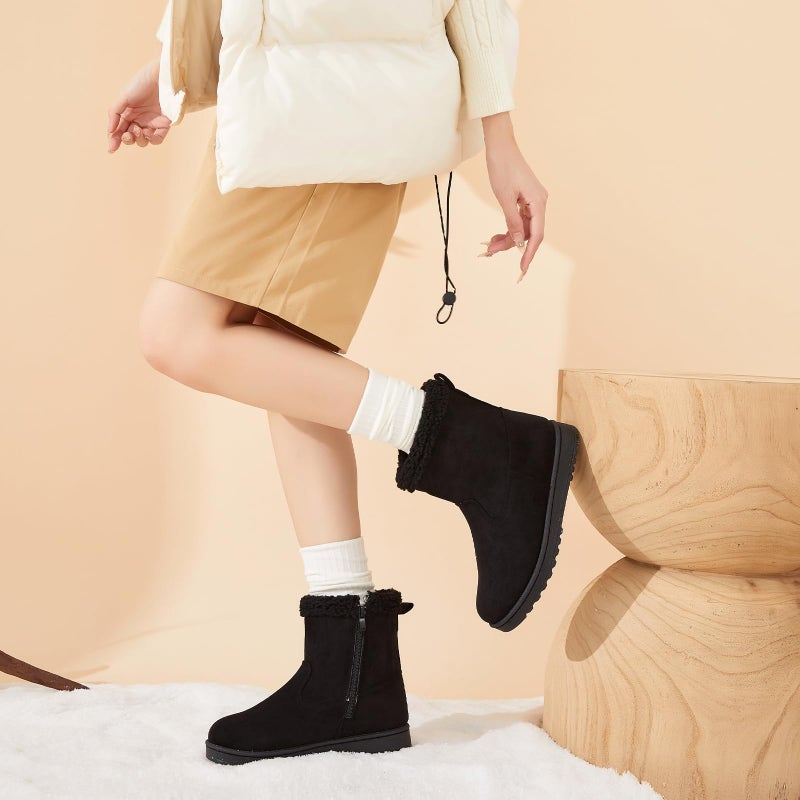 TUOPIN Winter Ankle Black Boots for Women - Slip-On Mini Boots with Side Zipper, Faux Fur Lining & Splash-Resistant - Black.US8 - Image 2