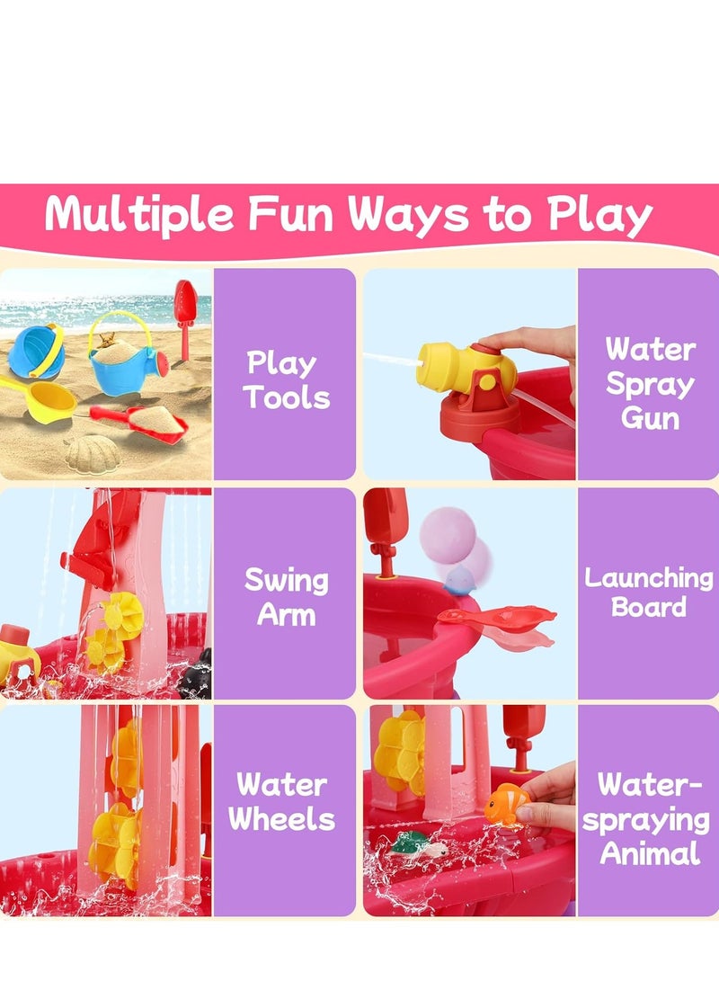 CUNUUDOOL Water Table for Toddlers 3-5without Pump Kids Sand and Water Activity Sensory Play Table Outdoor Toys for Kids Ages 4-8 Summer Outside Beach Pool Backyard Toys Age 3 4 5 Year Old Boys Girls Gifts,Pink.  - Image 3