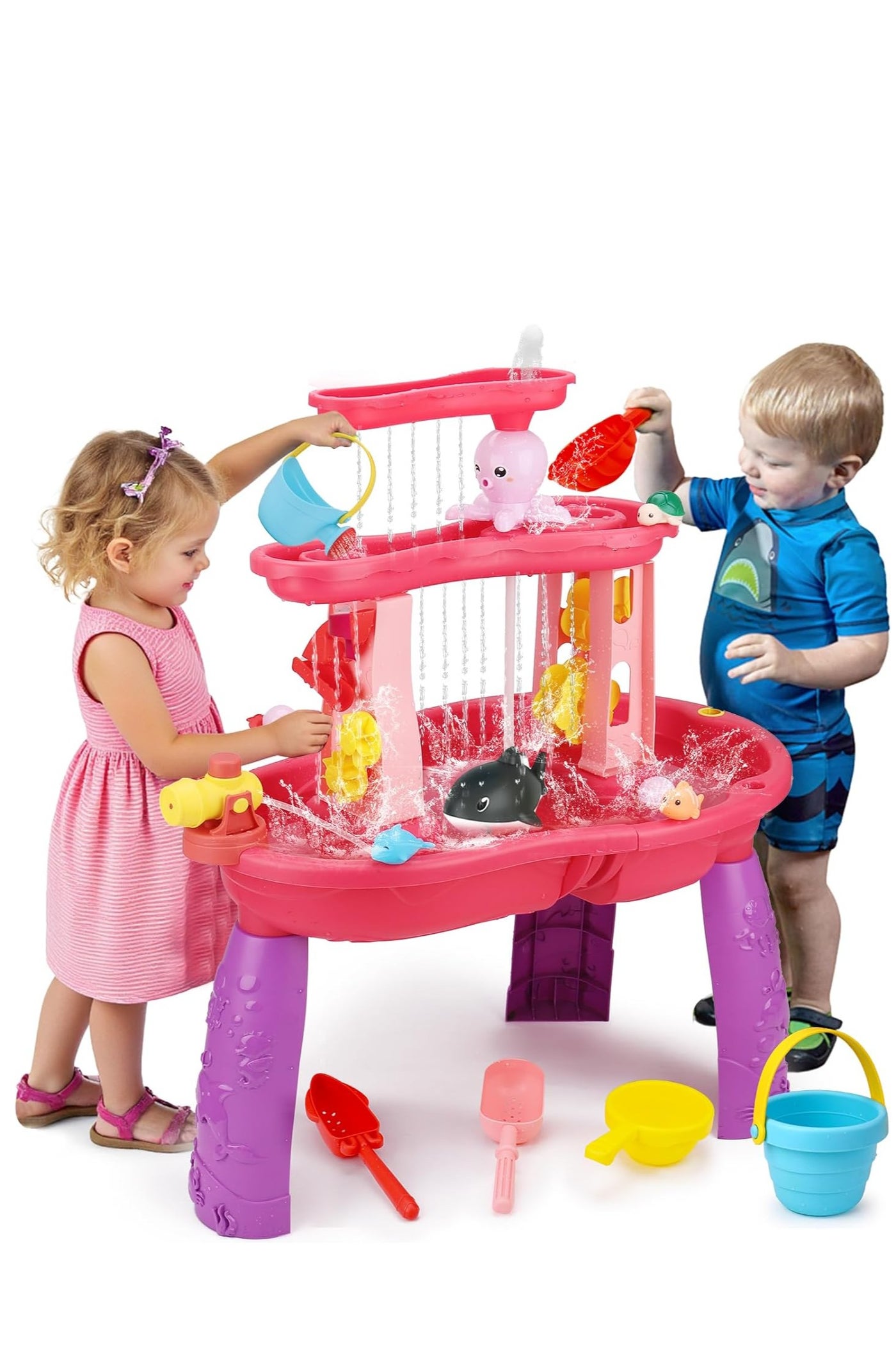 Water Table for Toddlers 3-5without Pump Kids Sand and Water Activity Sensory Play Table Outdoor Toys for Kids Ages 4-8 Summer Outside Beach Pool Backyard Toys Age 3 4 5 Year Old Boys Girls Gifts,Pink.