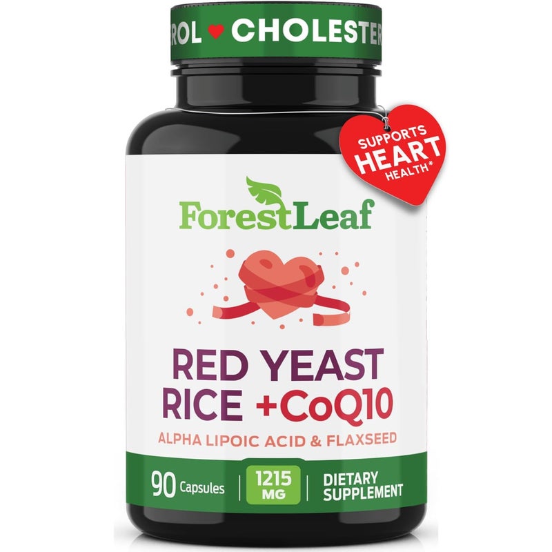 Red Yeast Rice 1215 mg Capsules Extra Strength Red Rice Yeast with CoQ10 Supplement Plus Alpha Lipoic Acid Organic Flaxseed Citrinin Free Supports Cardiovascular Health NonGMO 90 Veggie Caps
