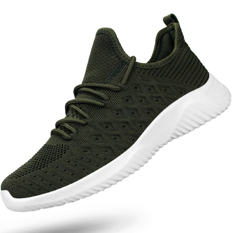 Feethit Mens Slip On Walking Shoes Lightweight Breathable Non Slip Running Shoes Comfortable Fashion Sneakers for Men Green Size 9.5