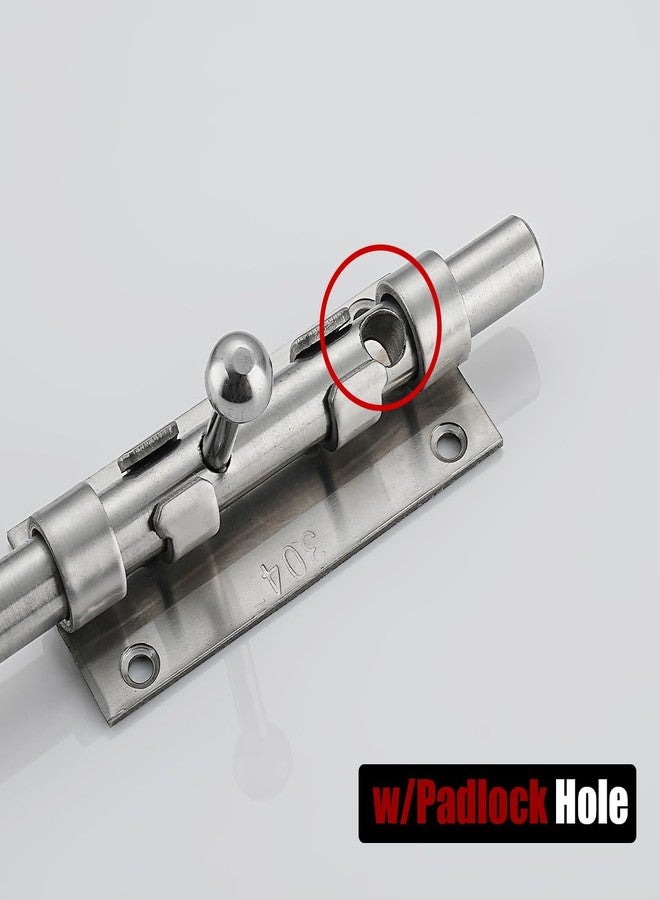 JQK Sliding Bolt Gate Latch, 6.3 Inch (Thick 2.4mm) Heavy Duty 304 Stainless Steel Barrel Bolt with Padlock Hole, Interior Door Latches Brushed Finish, DL300-BN - Image 3
