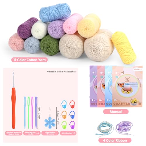 Iuuidu Crochet Kit for Beginners-4PCS Coaster Flower Pot Crochet Kits Coaster Crochet Starter Kit with Crochet Yarns,Hooks, Easy Videos Tutorials to Crochet for Office, Coffee Table, Home Decor - Image 2