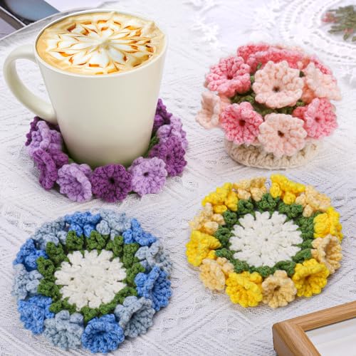 Iuuidu Crochet Kit for Beginners-4PCS Coaster Flower Pot Crochet Kits Coaster Crochet Starter Kit with Crochet Yarns,Hooks, Easy Videos Tutorials to Crochet for Office, Coffee Table, Home Decor - Image 1