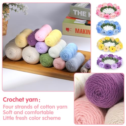 Iuuidu Crochet Kit for Beginners-4PCS Coaster Flower Pot Crochet Kits Coaster Crochet Starter Kit with Crochet Yarns,Hooks, Easy Videos Tutorials to Crochet for Office, Coffee Table, Home Decor - Image 3
