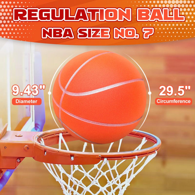 BYYNNE Silent Basketball Size 7 (29.5") â€“ Noiseless Indoor Basketball for Quiet Dribbling and Indoor Training, Pro Grooved Airless PU Foam Basketball â€“ Real Feel Higher Bounce Quieter (Orange) - Image 5
