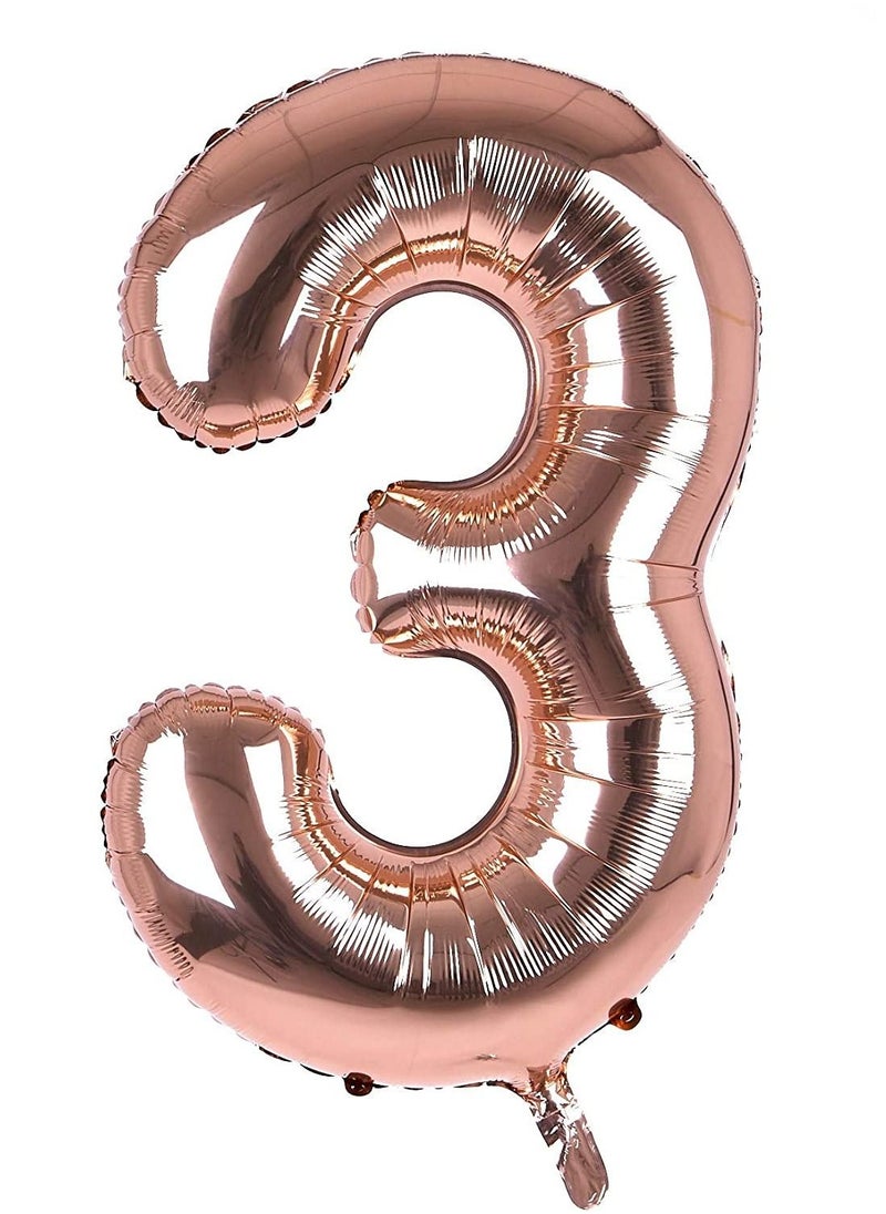 Brain Giggles Brain Giggles 40 Inch Rose Gold Number 3 Foil Balloon  - Image 1