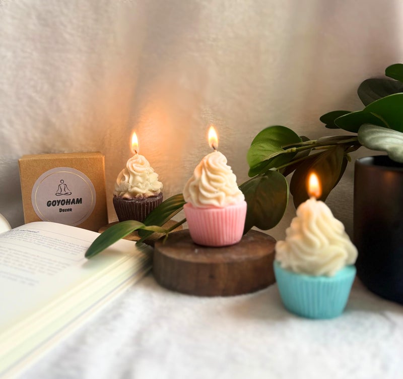 Goyoham | Pack of 3, Premium Decorative Cupcake Candles | Coffee, Ocean Breeze & Strawberry Fragrance - Image 3