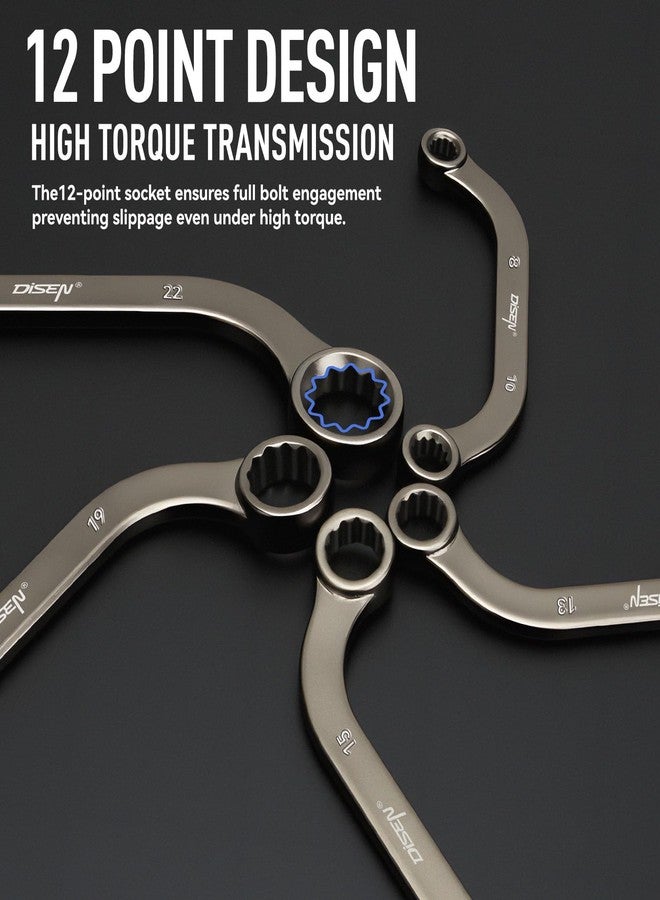 ديزن مجموعة مفاتيح ربط صندوقية على شكل حرف S ونصف قمرية من DISEN، مترية، مفاتيح على شكل حرف C بمقاس 8 مم - 22 مم، مفاتيح على شكل حرف S بمقاس 10 مم - 19 مم، 12 نقطة، مصنوعة من فولاذ CR-V، مطلية بالنيكل مع حقيبة تنظيم - Image 5