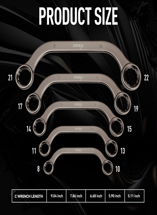 ديزن مجموعة مفاتيح ربط صندوقية على شكل حرف S ونصف قمرية من DISEN، مترية، مفاتيح على شكل حرف C بمقاس 8 مم - 22 مم، مفاتيح على شكل حرف S بمقاس 10 مم - 19 مم، 12 نقطة، مصنوعة من فولاذ CR-V، مطلية بالنيكل مع حقيبة تنظيم - Image 2