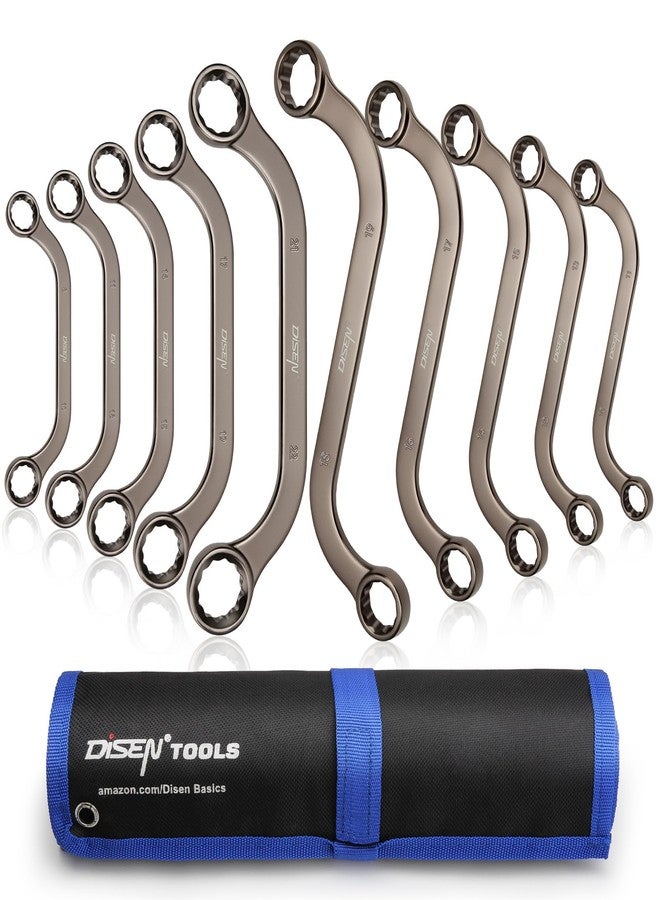 ديزن مجموعة مفاتيح ربط صندوقية على شكل حرف S ونصف قمرية من DISEN، مترية، مفاتيح على شكل حرف C بمقاس 8 مم - 22 مم، مفاتيح على شكل حرف S بمقاس 10 مم - 19 مم، 12 نقطة، مصنوعة من فولاذ CR-V، مطلية بالنيكل مع حقيبة تنظيم - Image 1