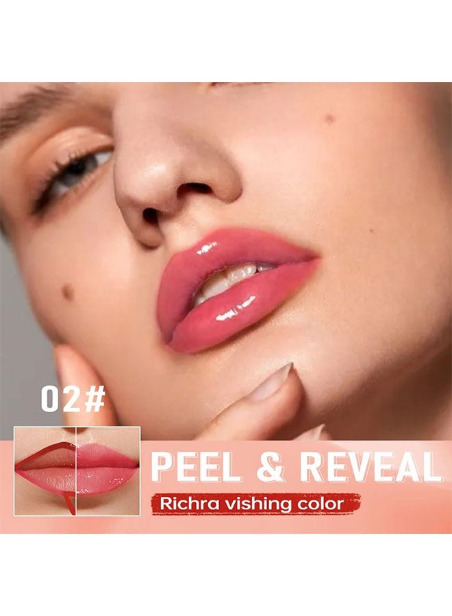 كيو آي بست تقشير ولمعان، تابيو تشوكولاتة بني تقشير وتاتو لامع للشفاه وزيت للشفاه، بقعة شفاه قناع تقشير - تلوين شفاه تقشير، طويل الأمد ومقاوم للماء وقابل للنقل قناع شفاه لامع جل حرير، قلم تحديد شفاه قابل للتقشير، مكياج شفاه ثابت #02 رومانسية - Image 2