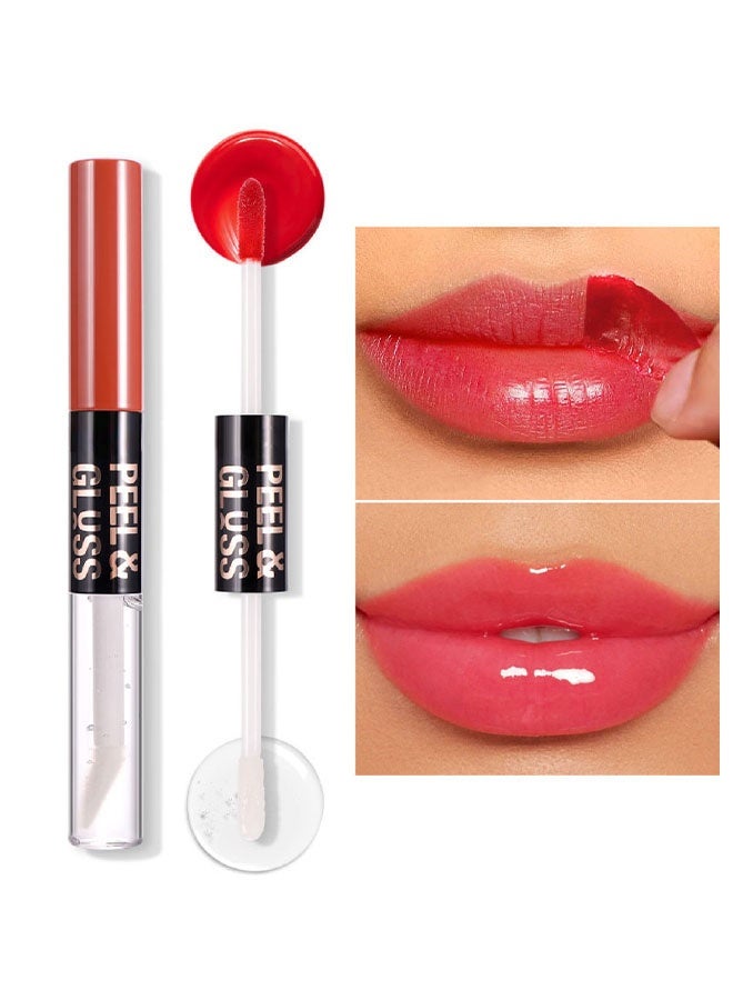 كيو آي بست تقشير ولمعان، تابيو تشوكولاتة بني تقشير وتاتو لامع للشفاه وزيت للشفاه، بقعة شفاه قناع تقشير - تلوين شفاه تقشير، طويل الأمد ومقاوم للماء وقابل للنقل قناع شفاه لامع جل حرير، قلم تحديد شفاه قابل للتقشير، مكياج شفاه ثابت #02 رومانسية - Image 1