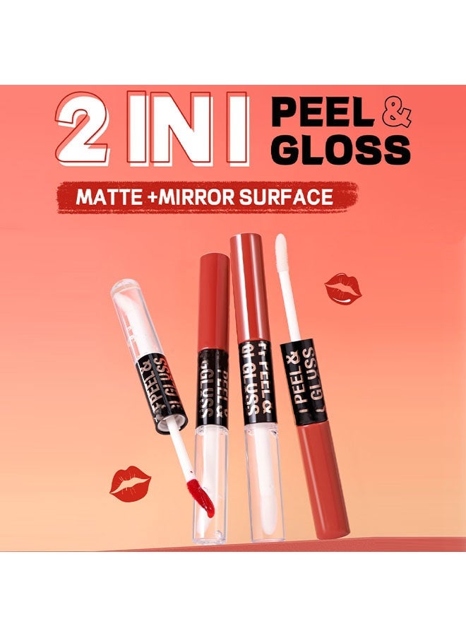 كيو آي بست تقشير ولمعان، تابيو تشوكولاتة بني تقشير وتاتو لامع للشفاه وزيت للشفاه، بقعة شفاه قناع تقشير - تلوين شفاه تقشير، طويل الأمد ومقاوم للماء وقابل للنقل قناع شفاه لامع جل حرير، قلم تحديد شفاه قابل للتقشير، مكياج شفاه ثابت #02 رومانسية - Image 3