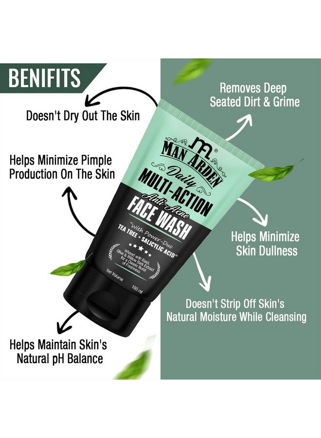Man Arden غسول وجه مان أردن اليومي متعدد الفعالية لمكافحة حب الشباب - شجرة الشاي + حمض الساليسيليك للبشرة الدهنية، 100 مل - Image 4