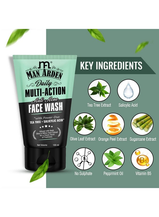 Man Arden غسول وجه مان أردن اليومي متعدد الفعالية لمكافحة حب الشباب - شجرة الشاي + حمض الساليسيليك للبشرة الدهنية، 100 مل - Image 5