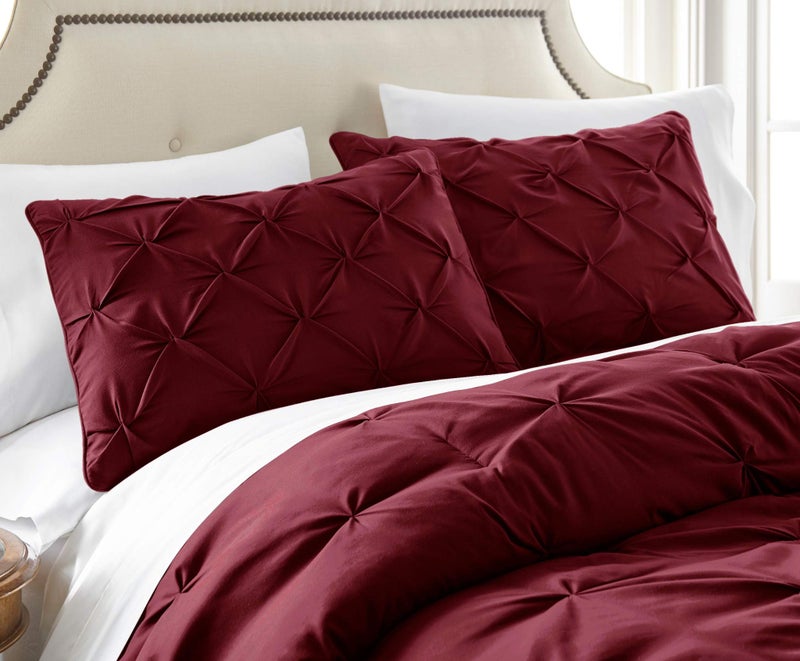Chezmoi Collection Berlin 3-Piece Pintuck Pinch Pleat Bedding Comforter Set (Queen, Burgundy) - Image 4