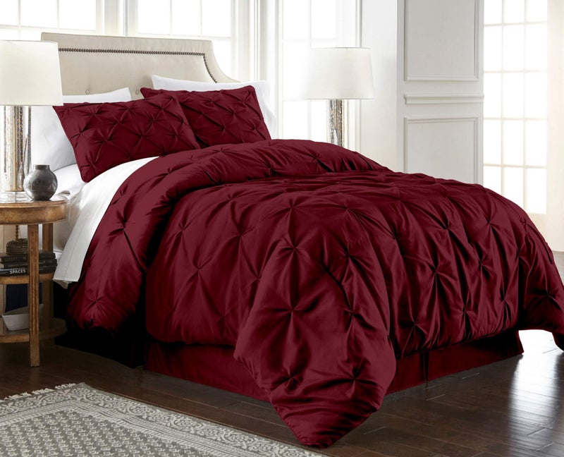 Chezmoi Collection Berlin 3-Piece Pintuck Pinch Pleat Bedding Comforter Set (Queen, Burgundy) - Image 1
