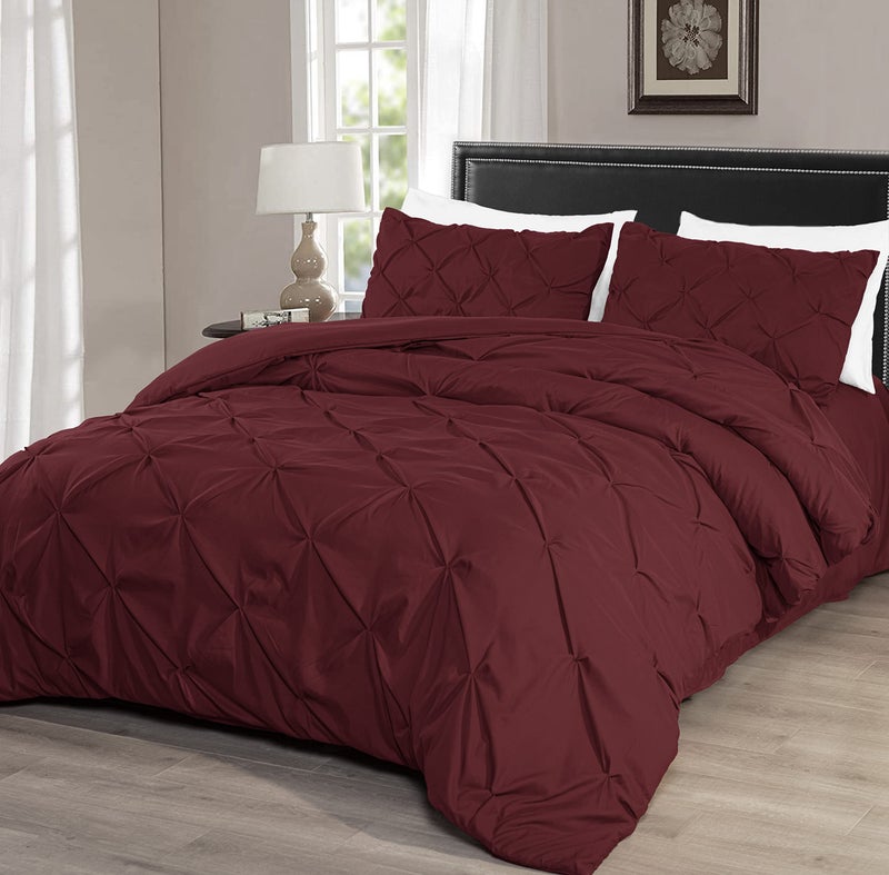 Chezmoi Collection Berlin 3-Piece Pintuck Pinch Pleat Bedding Comforter Set (Queen, Burgundy) - Image 3
