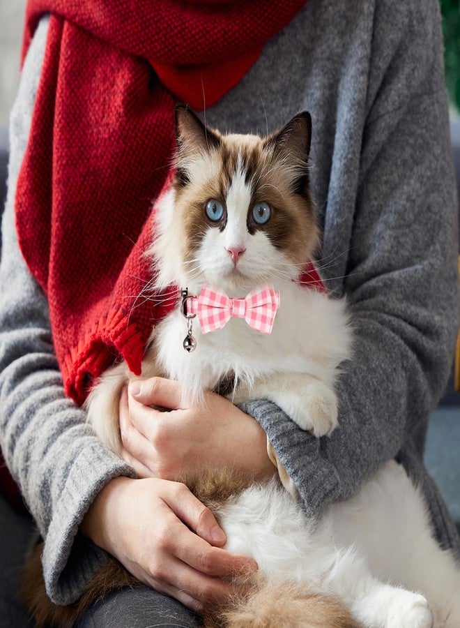 Sliverdew 2 Pcs Kitten Bow Tie Collar with Bell Cute Cat Collar for Girl Boy Cats Breakaway Cat Collars Adjustable Small Puppy Safety Collar Solid Color Plaid Pet Collar (Pink) - Image 4