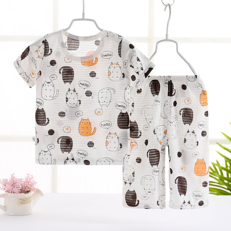 Children'S Summer Suit Breathable Home Clothes Boys' Pajamas New Korean Children'S Wear Quick-Drying Girls' Short-Sleeved Air-Conditioning Suit - Image 1