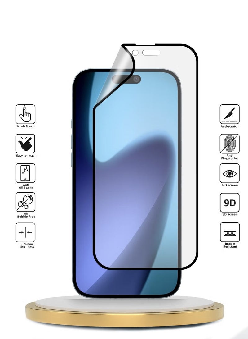 دبليو تيك حماية شاشة مرنة غير لامعة كاملة من السيليكون من أبل آيفون 17 إير 5G 2025، نانو سيراميك، غراء كامل، تغطية كاملة (MSCNMN) - شفاف/أسود - Image 2