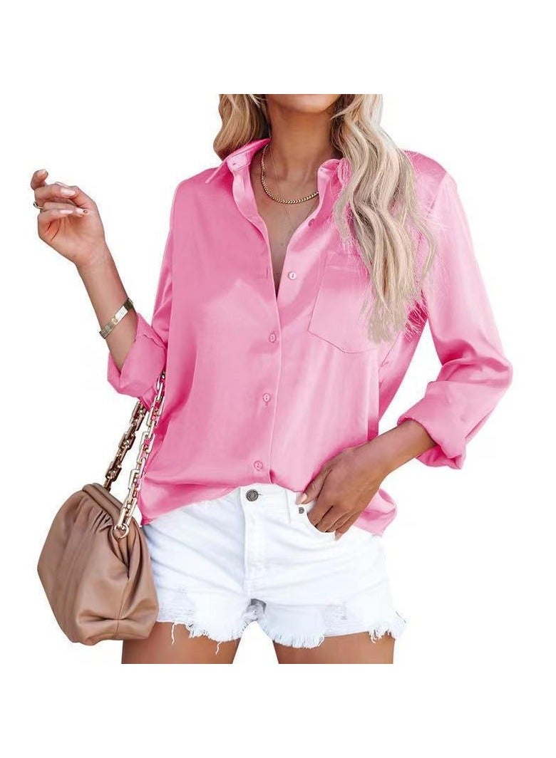 Shougu New Satin Long Sleeved V-neck Business Shirt  - Image 1