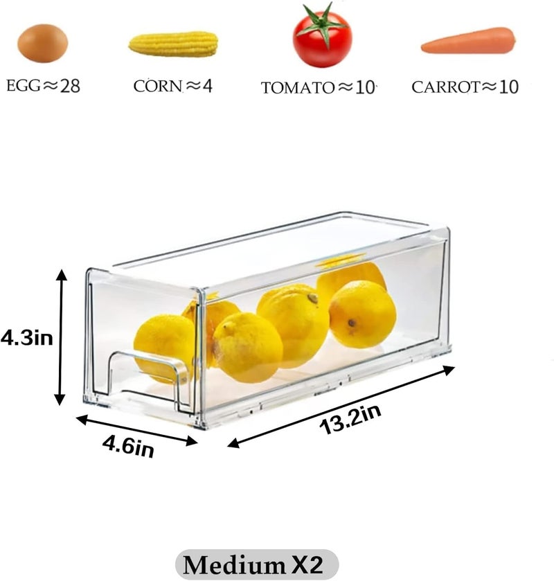 MANO 2Pack Clear Fridge Drawers Pull Out Stackable Refrigerator Drawer Organizer Bins Pantry Storage Box Plastic Food Containers for Kitchen Bathroom Office Closet(X-Small) - Image 1