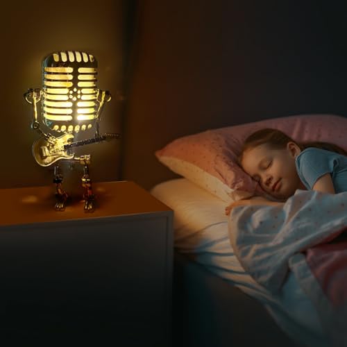 Xmpmrb Vintage Microphone Guitar Robot Lamp, Music Gifts for Men, Cool Gifts for Music Lovers, Vintage Light Home Decor Nightstand Desk Lamp for Bedroom, Music Studio (Red) - Image 5