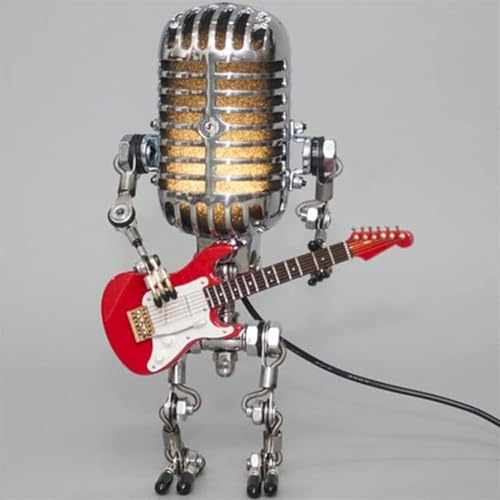 Xmpmrb Vintage Microphone Guitar Robot Lamp, Music Gifts for Men, Cool Gifts for Music Lovers, Vintage Light Home Decor Nightstand Desk Lamp for Bedroom, Music Studio (Red) - Image 1