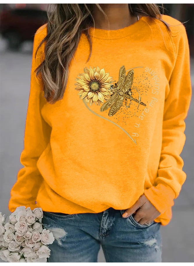 Generic - 2024wish Womens Animal Print round Neck Sweatshirt Street Style Polyester Fiber Long Sleeve Fresh Sweet Princess Style yellow without cap - Image 1