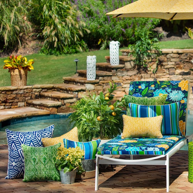 Pillow Perfect Outdoor/Indoor Herringbone Egg Yolk Throw Pillows, 18.5" x 18.5", Yellow, 2 Count - Image 2