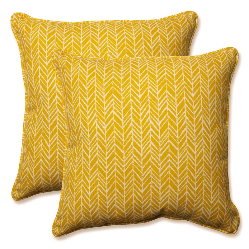 Pillow Perfect Outdoor/Indoor Herringbone Egg Yolk Throw Pillows, 18.5" x 18.5", Yellow, 2 Count - Image 1
