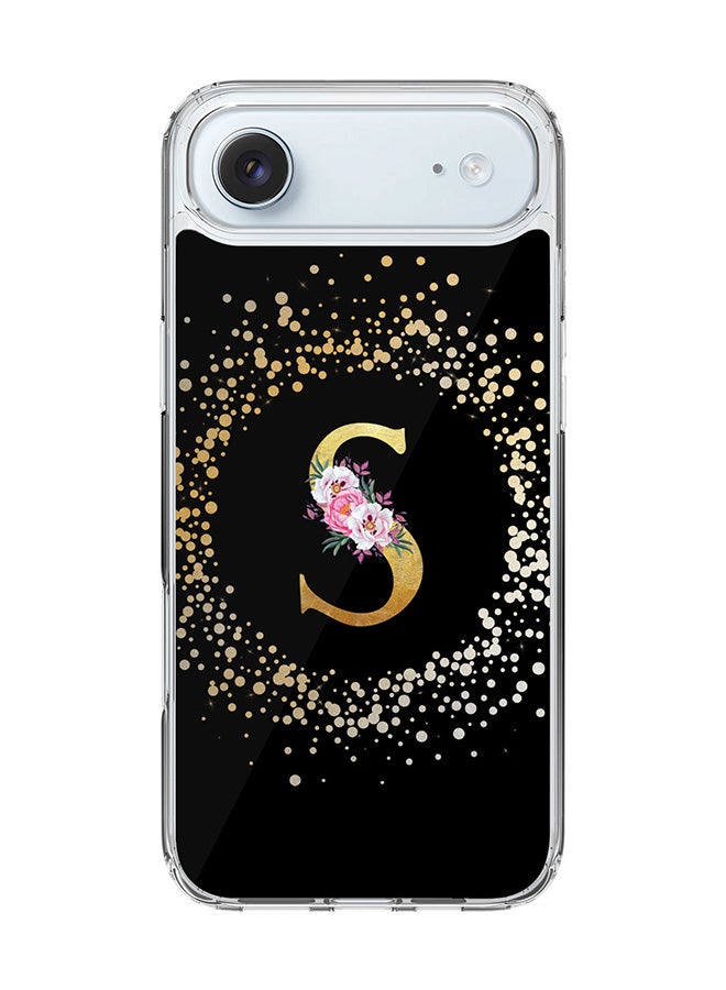 Stylizedd Classic Clear MagSafe Case for iPhone 17 Air , Hybrid Soft Case Flexible Edges Anti Drop TPU PC Gel Thin Transparent Cover [ Designed for iPhone 17 Air ] - Custom Monogram Initial Letter Floral Pattern Alphabet - S ( Black )