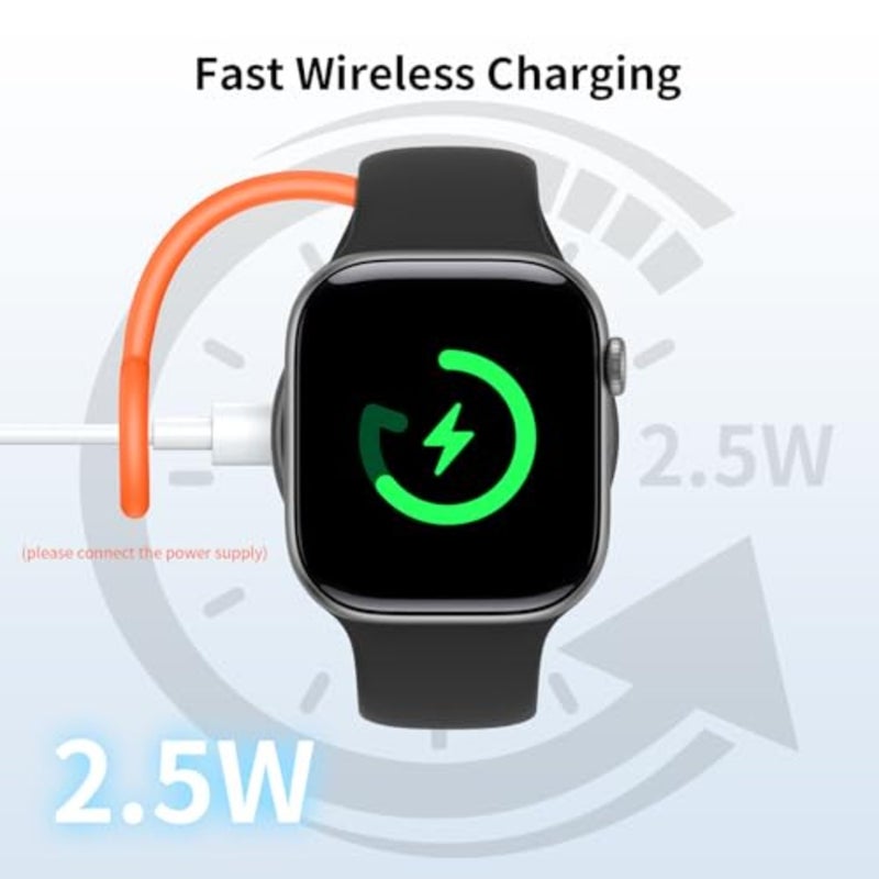 شاحن مغناطيسي لساعة أبل [منفذ USB-CandLightning]، شاحن iWatch لاسلكي محمول شحن سريع يناسب Apple Watch Series10/9/8/7/6/5/4/3/2/1/SE/SE2 أسود - Image 2