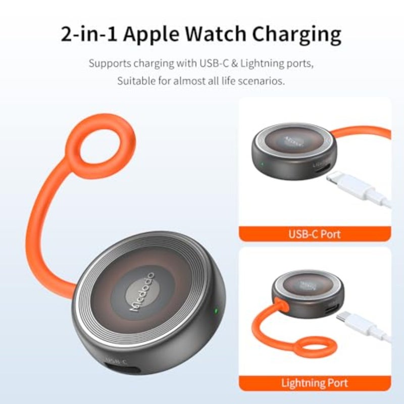 شاحن مغناطيسي لساعة أبل [منفذ USB-CandLightning]، شاحن iWatch لاسلكي محمول شحن سريع يناسب Apple Watch Series10/9/8/7/6/5/4/3/2/1/SE/SE2 أسود - Image 3