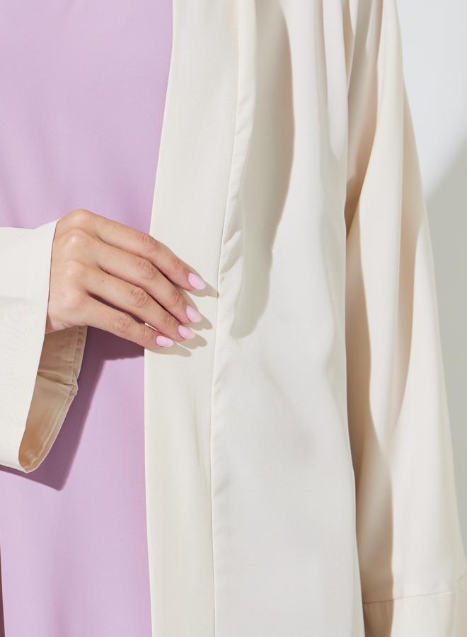 Styli Beige Solid Long Sleeves Open Front Abaya - Image 4