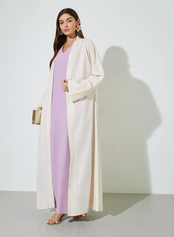 Beige Solid Long Sleeves Open Front Abaya