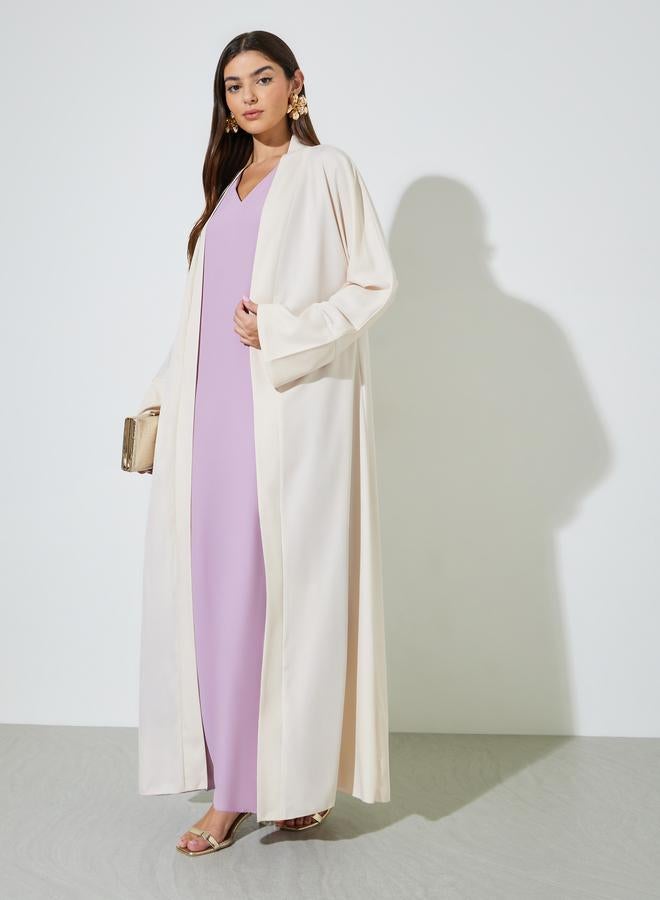 Styli Beige Solid Long Sleeves Open Front Abaya - Image 1