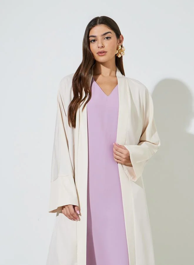 Styli Beige Solid Long Sleeves Open Front Abaya