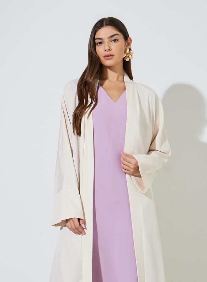 Styli Beige Solid Long Sleeves Open Front Abaya - Image 2