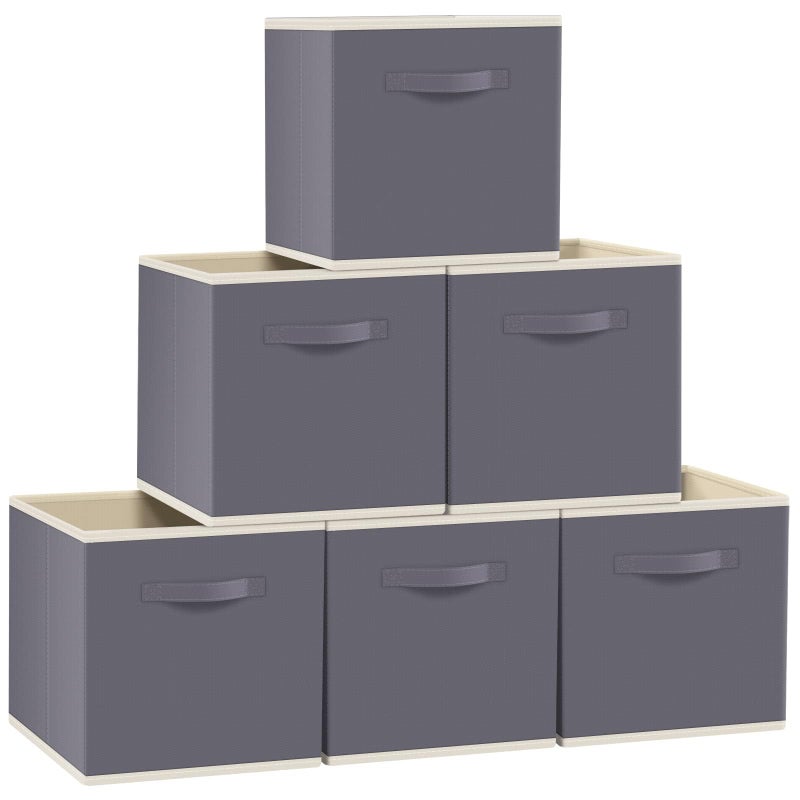 FabTotes Storage Bins 6 Pack Collapsible Storage Cubes 11x105x105 Large Book Organizer Boxes with Handles and Cardboard Baskets for Organizing Closet Shelves Grey
