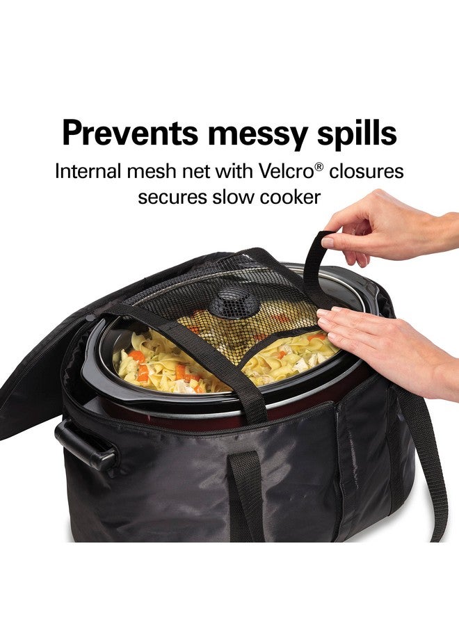 Hamilton Beach Hamilton Beach Portable Slow Cooker Travel Bag, Insulated Carrier Case for 4, 5, 6, 7 & 8 Quart Crock, Internal Mesh Net Holds Pot in Place, Compatible With Other Brands, Black (33002) - Image 4