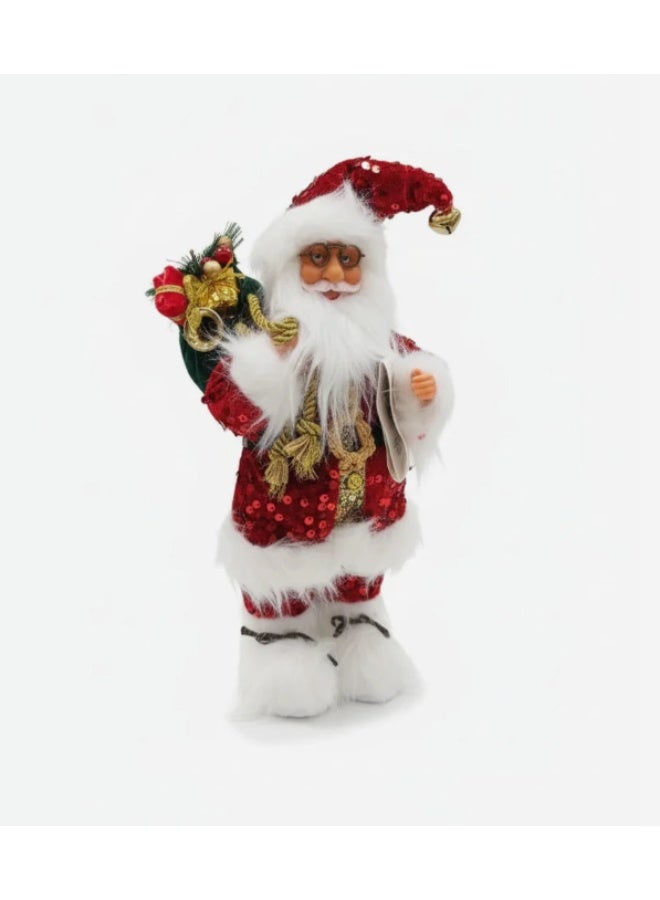 AKDC Premium Christmas Santa Figurine in Sparkling Red Glitter Dress – 33 cm