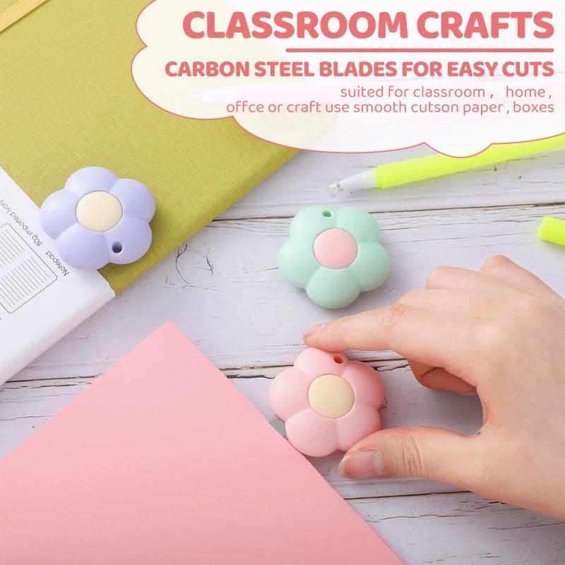 Honoson 8 Pieces Mini Utility Knives Cloud and Flower Shaped Box Cutter Retractable Letter Opener Paper Envelope Carton Portable Cutter with Hole for Office and Home Use(Flower) - Image 3